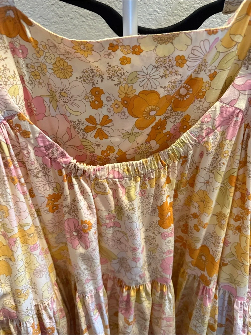 Free People Sunlit Floral Tiered Maxi Dress in Yellow & Pink. Size Medium